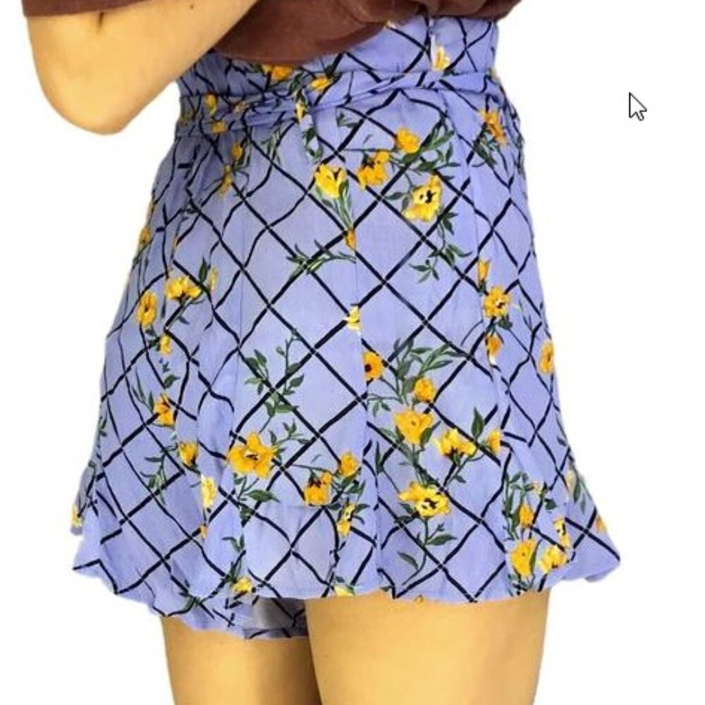 Forever 21 Culotte Shorts Multicolor Blue Floral Elastic Waist Belted Size 2X
